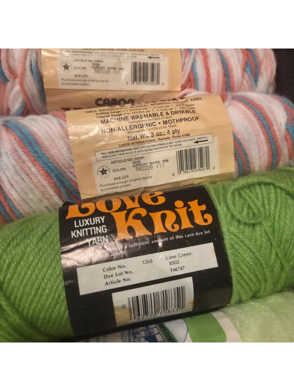 Mixed Vintage Yarn Lot Red Heart Caron Wintuk Love Knit Super Yarn Mart 12 Skein